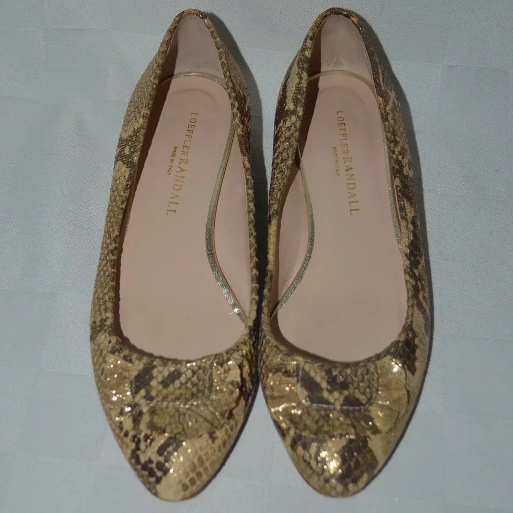 Sz 6 Loeffler Randall Gold Snakeskin Effect Ballet Flats Shoes